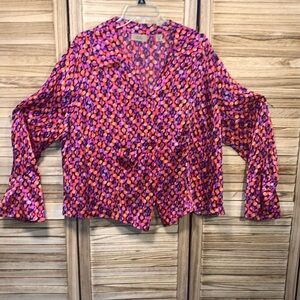 I.E Woman 100% Silk L/S Flare Cuffs Pink B Orange Purple 24W Button Down 24W